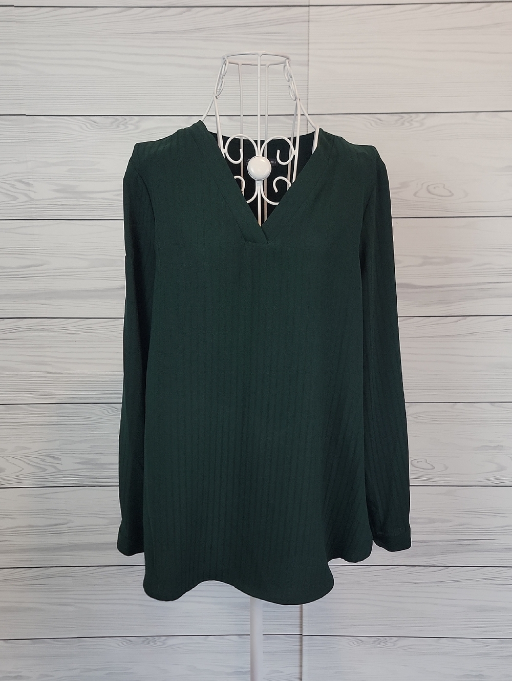 Adrianna Papell V-Neck Long Sleeve Blouse - Forest Green Womens Size M